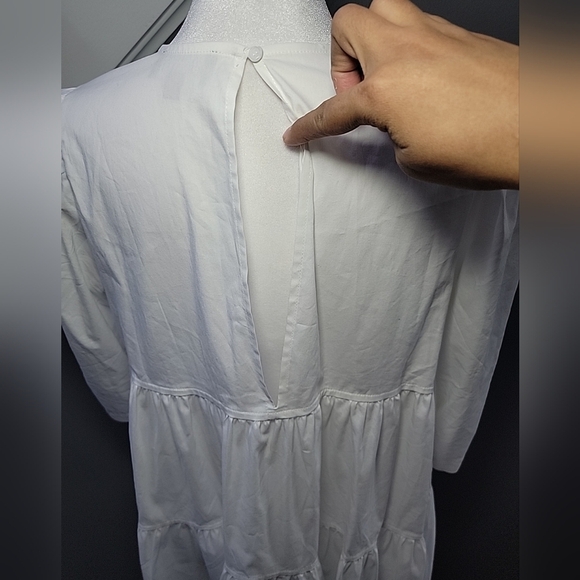 DANIELLE BERNSTEIN White Textured Woven 3/4 Sleeve Mini Baby Doll Dress XS - Picture 5 of 8